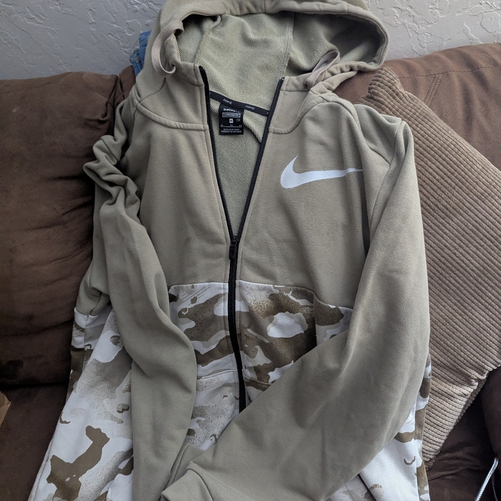 Nike Khaki and Camo Zip-Up Hoodie